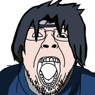 anime blue_shirt clothes forehead_protector glasses hair headband konohagakure_symbol naruto_(series) open_mouth soyjak stubble uchiha_sasuke variant:bernd white_skin // 1156x1300 // 259.2KB