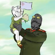 admin background beard clothes drawfag drawing drawn_background flag:soyjak_party flowers glasses holding_flag holding_object joseph_stalin painting soot soviet_union soyjak_party subvariant:wholesome_soyjak uniform variant:gapejak variant:impish_soyak_ears // 2048x2048 // 2.0MB