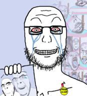 ack badge black_skin blood bloodshot_eyes closed_mouth crying glasses grin hair hand hanging holding_object laughing multiple_soyjaks mustache nail open_mouth purple_hair rope soyjak stretched_mouth stubble subvariant:jasonfront subvariant:scholar suicide tongue tranny variant:bernd variant:cobson variant:el_perro_rabioso variant:feraljak variant:gapejak variant:ignatius variant:isaac variant:jasonjak variant:markiplier_soyjak variant:tony_soprano_soyjak yellow_teeth // 1034x1150 // 469.0KB