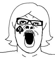 blacked brimstone female glasses hair open_mouth queen_of_spades spade subvariant:female_a24_slowburn variant:a24_slowburn_soyjak // 485x520 // 7.8KB