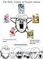 a_(4chan) adachi_to_shimamura angry anime bloodshot_eyes citrus comic concerned crying frown glasses hikibe_euphonium himedanshi himemori_luna machikado_mazoku multiple_soyjaks mustache open_mouth soyjak stubble text thick_eyebrows trinity variant:a24_slowburn_soyjak variant:cryboy_soyjak variant:gapejak variant:soyak yagate_kimi_ni_naru yuri // 1189x1592 // 1.1MB