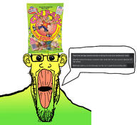 candy ear flavorjak glasses green_skin gum oh_my_god_she_is_so_attractive sour sour_gum soyjak speech_bubble stretched_mouth stubble subvariant:longplier text variant:markiplier_soyjak // 1350x1237 // 640.2KB