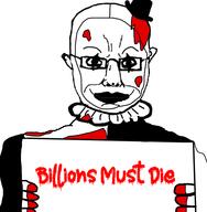 art_the_clown billions_must blood clothes clown front_facing glasses hat holding_object horror movie paper smile subvariant:chudjak_front terrifier text variant:chudjak // 583x595 // 81.7KB