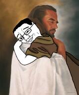 beard closed_mouth glasses holding_chud hugging jesus jesus_christ jesus_christs lord_and_saviour robe stubble variant:chudjak // 600x725 // 470.0KB