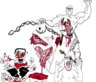 5soyjaks arrow artist:romanian_schizo axe barbarian bisected blood brain buck_teeth buff chud closed_mouth dead death_note glasses gore hair intestines millions_must_die nipple open_mouth soyjak stubble tongue variant:a24_slowburn_soyjak variant:beastjak variant:chudjak variant:kliksjak variant:norwegian vinluv // 2634x2250 // 483.3KB