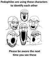 angry glasses multiple_soyjaks open_mouth pedophile soyjak_trio stubble text variant:a24_slowburn_soyjak variant:bernd variant:feraljak variant:gapejak variant:markiplier_soyjak variant:soyak variant:tony_soprano_soyjak // 1169x1377 // 234.4KB