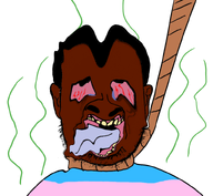 brown_skin crying distorted flag:transgender_pride_flag hair no_glasses noose open_mouth red_eyes rope stink_lines stubble tongue transgender_flag transparent_background variant:unknown // 800x738 // 373.5KB