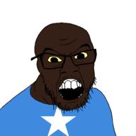 black_skin clothes country flag flag:somalia glasses open_mouth small_eyes somalia soyjak stubble variant:feraljak // 1500x1500 // 34.5KB