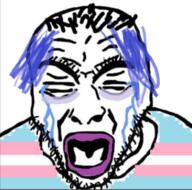 balding blue_hair closed_eyes crying hair makeup open_mouth soyjak stubble tranny variant:rupturejak // 422x417 // 201.4KB