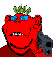 aiming aiming_at_viewer angry broot clenched_teeth ear food gun holding_gun holding_pistol leaf pistol red_skin series:brootiverse series:brootmoji tinted_glasses transparent_background variant:impish_soyak_ears vegetable // 743x791 // 30.4KB