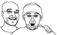 2soyjaks closed_mouth clothes ear glasses grin hand mr_beast open_mouth soyjak stubble variant:unknown // 735x461 // 22.2KB