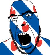 angry flag flag:friesland friesland full_head glasses hair looking_to_the_right netherlands open_mouth soyjak stubble teeth variant:cobson // 721x789 // 73.8KB