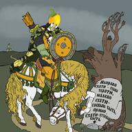2soyjaks armor beard blond blond_beard blue_eyes bogatyr cape chainmail church clothes cyrillic_text drawn_background full_body grass helmet hooves horse horseback_riding lemon logo redraw road russian_language shield stone teeth tony_lemony tree two_soyjaks variant:chudjak // 1560x1560 // 1.3MB