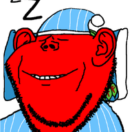 admin animated bed broot broot_(user) clothes hat leaf leaves pajamas pillow red_skin sleeping soyjak_blog stubble variant:impish_soyak_ears zzz // 666x800 // 4.2MB