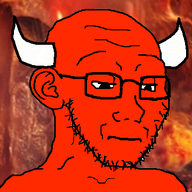 closed_mouth demon disappointed ear glasses hell horn looking_down red red_skin sad soyjak stubble variant:soyak // 400x386 // 150.9KB