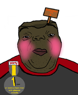 black_skin blush bottomless_pit brown_skin closed_mouth clothes eyebrows fat lips medal nate nate_higger's_distant_cousin_(cape_rrackers) nose obese retard sign soyjak speech_bubble_empty subvariant:hunky_twink_sex_machine variant:alicia // 592x720 // 118.9KB