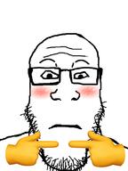 blush closed_mouth emoticon glasses neutral pointing soyjak stubble subvariant:neutralplier variant:markiplier_soyjak // 600x800 // 161.2KB