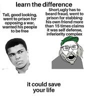 beard black_and_white brown_skin camouflage clothes glasses gray_hair gray_shirt hair hat irl long_hair muhammad_ali photo soyjak text varg_vikernes variant:feraljak white_background white_hair white_skin wordswordswords writing // 1597x1800 // 356.0KB