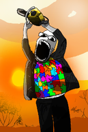 autism autism_speaks bald beard big_eyes big_mouth chainsaw clothes drawn_background full_body huge_eyes looking_at_you movie movie_poster no_glasses puzzle puzzle_piece retard shaded shading shadow soyjak stubble subvariant:tismjak sunset texas variant:gapejak // 674x1000 // 249.5KB