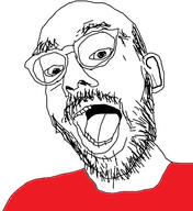 ear glasses open_mouth red_shirt soyjak stubble variant:damienjak // 478x521 // 39.7KB