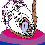 ack ack! aware_scale beard bloodshot_eyes crying flag:bisexual_pride_flag hanging moustache mouth_open purple_hair variant:bernd // 250x250 // 1.4MB