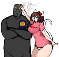 4chan admin animal arm artist:shemmysloota big_breasts cat cat_ear closed_mouth clothes drawing ear female full_body glasses grey_skin hair hand moot mootcat open_mouth panties pantless ribbon smirk soot soot_colors soyjak soyjak_party stubble text thick_thighs thumbs_up tranny_artstyle variant:gapejak white_skin // 801x768 // 270.8KB