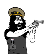 raid award beard cap closed_eyes clothes forehead_lines gill_kooners glasses gun hair hat holding_object military_cap nose open_mouth pistol raid screaming teeth transparent_background variant:psychokid // 838x930 // 83.8KB