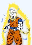 aura beard blond blond_beard buff clothes dragon_ball glasses lightning muscles open_mouth rays saiyan screaming suit super_saiyan super_saiyan_2 tail tongue transparent_background variant:cobson // 904x1268 // 230.3KB