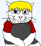 animal blonde_hair_ cat closed_mouth glasses nate red_shirt stubble transparent_background variant:catjak_(alternate) whisker white_skin // 597x680 // 17.4KB