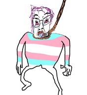ack bloodshot_eyes distorted full_body glasses pink_hair rope tranny transgender_flag troon variant:bernd white_background white_skin // 831x904 // 125.7KB
