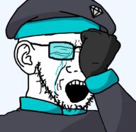 arm cap closed_eyes clothes crying diamond ear glasses hand hat looking_to_the_right meta:op_forgot_the_shoulderpads namefags open_mouth soyjak stubble tinted_glasses user=uid_138 variant:soyak // 782x758 // 85.6KB