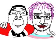 2soyjaks chud_troon_alliance closed_mouth flag flag:nazi_germany flag:transgender_pride_flag friendship glasses happy mustache nazism opposite purple_hair smile soyjak stubble swastika tranny transgender_flag variant:bernd variant:chudjak // 566x405 // 186.8KB