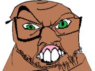 beige_skin content_aware distorted glasses green_eyes large_nose looking_at_you open_mouth raised_eyebrow soyjak stubble subvariant:crazyguyjak teeth variant:feraljak // 800x600 // 16.5KB