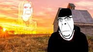 2soyjaks cigarette closed_mouth clothes doomer frown glasses hair hat hoodie irl_background long_hair smile smoke soyjak stubble trad_wife variant:cobson yellow_hair // 2764x1539 // 775.7KB