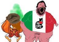animal anti_ongezellig beard bowtie cat fart italian_flag mymy ongezellig orange_hair orange_skin penis pink_skin poop tony_gaga tonytalk variant:gapejak yellow_teeth // 1930x1374 // 1.3MB