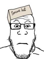 box cardboard closed_mouth clothes glasses hat neutral serious_hat soyjak stubble subvariant:neutralplier text variant:markiplier_soyjak // 480x640 // 119.1KB