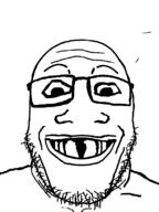 deformed front_facing glasses grinlook looking_at_you soyjak stubble subvariant:grinlook_poggers template variant:markiplier_soyjak // 600x800 // 33.0KB