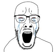 bald beard crying glasses open_mouth red_eyes shocked soyjak template variant:unknown white_background wrinkles // 864x821 // 28.1KB