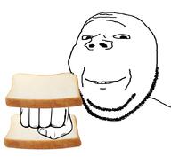 fist hand knuckle_sandwich pun punch sandwich smile soyjak stubble subvariant:wholesome_soyjak variant:gapejak // 870x803 // 210.2KB