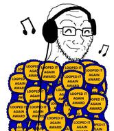 ^_^ badge closed_eyes closed_mouth glasses headphones music musical_note smile soyjak stubble variant:soyak // 520x600 // 64.2KB