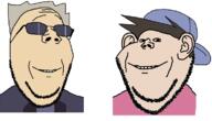 2soyjaks brown_hair cap closed_mouth clothes dude_(fnf_free_download) ear fnf_free_download friday_night_funkin' glasses hair hat smile soyjak strad_(fnf_free_download) subvariant:wholesome_soyjak sunglasses variant:gapejak variant:impish_soyak_ears video_game white_skin // 758x435 // 79.9KB