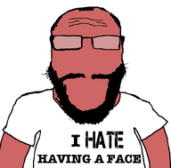 angry balding beard clothes faceless glasses i_hate red_skin subvariant:science_lover text variant:markiplier_soyjak white_shirt // 800x789 // 17.9KB