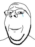 crying glasses smile soyjak stubble subvariant:wholesome_soyjak variant:gapejak // 600x800 // 17.8KB