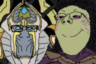 alien are_you_soying_what_im_soying armor artanis blue_eyes blue_skin clothes femjak glasses green_skin grey_skin hair protoss purple_eyes purple_skin sarah_kerrigan smile soyjak starcraft stubble subvariant:gapejak_female subvariant:wholesome_soyjak variant:gapejak variant:markiplier_soyjak video_game zerg // 1200x800 // 110.0KB