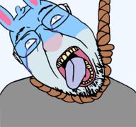 blue_eyes blue_skin furry glasses gray_shirt hair map_(pedophile) open_mouth pedophile pink_nose rabbit seanb1014 soyjak suicide sweater tranny variant:bernd // 1677x1569 // 304.4KB