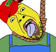 ack clothes hanging hat open_mouth overalls rope sneed soyjak stubble the_simpsons tongue variant:bernd yellow_skin // 768x721 // 103.4KB