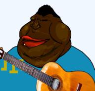 Astrofene_(namefag) closed_eyes closed_mouth crimea crimean crimean_tatar crimeanigger fat flag flag:crimean_tatar guitar hair happy obese playing_instrument smile soyjak text variant:meximutt // 888x849 // 640.2KB