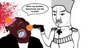 2soyjaks black_skin blood bloodshot_eyes candace_owens clothes cross crying dead firearm gun hair hat holding_gun holding_object holding_pistol murder nemets open_mouth pistol pyotr_wrangel soyjak speech_bubble text tpusa twitter variant:bernd variant:chudjak weapon // 1182x582 // 147.7KB