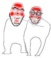 2soyjaks bald beard closed_mouth glasses holding_laughter looking_at_each_other stubble variant:cobson variant:feraljak white_background // 430x490 // 38.4KB