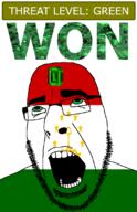 ahegao crown emerald featured flag:tajikistan gem glasses green green_eyes hair looking_up open_mouth schlog_color_event soyjak soyjak_blog star_(symbol) stubble tajikistan teeth text threat_level_green variant:cobson won // 721x1115 // 151.7KB